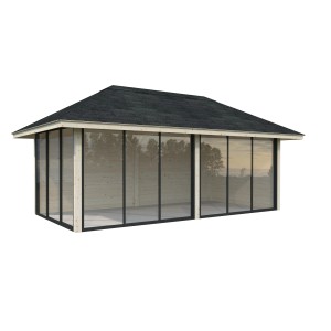 Palmako Pavillon Bianca Set202 mit Schiebetüren, naturbelassenes Holz, 588x300 cm.