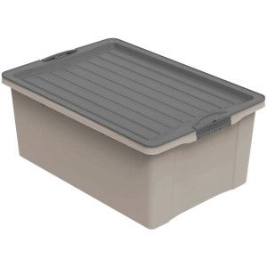 Rotho Stapelbox Compact A3, 38 l, Cappuccino mit grauem Deckel. Aufbewahrungsbox aus Kunststoff, stapelbar.