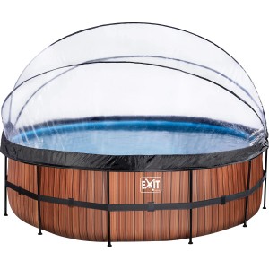 EXIT Wood Pool, Ø 488 cm, braun, mit Abdeckung, Wärmepumpe und Sandfilterpumpe.