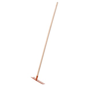 Gartenrechen mit 14 Zinken und Holzstiel für die Bodenbearbeitung.