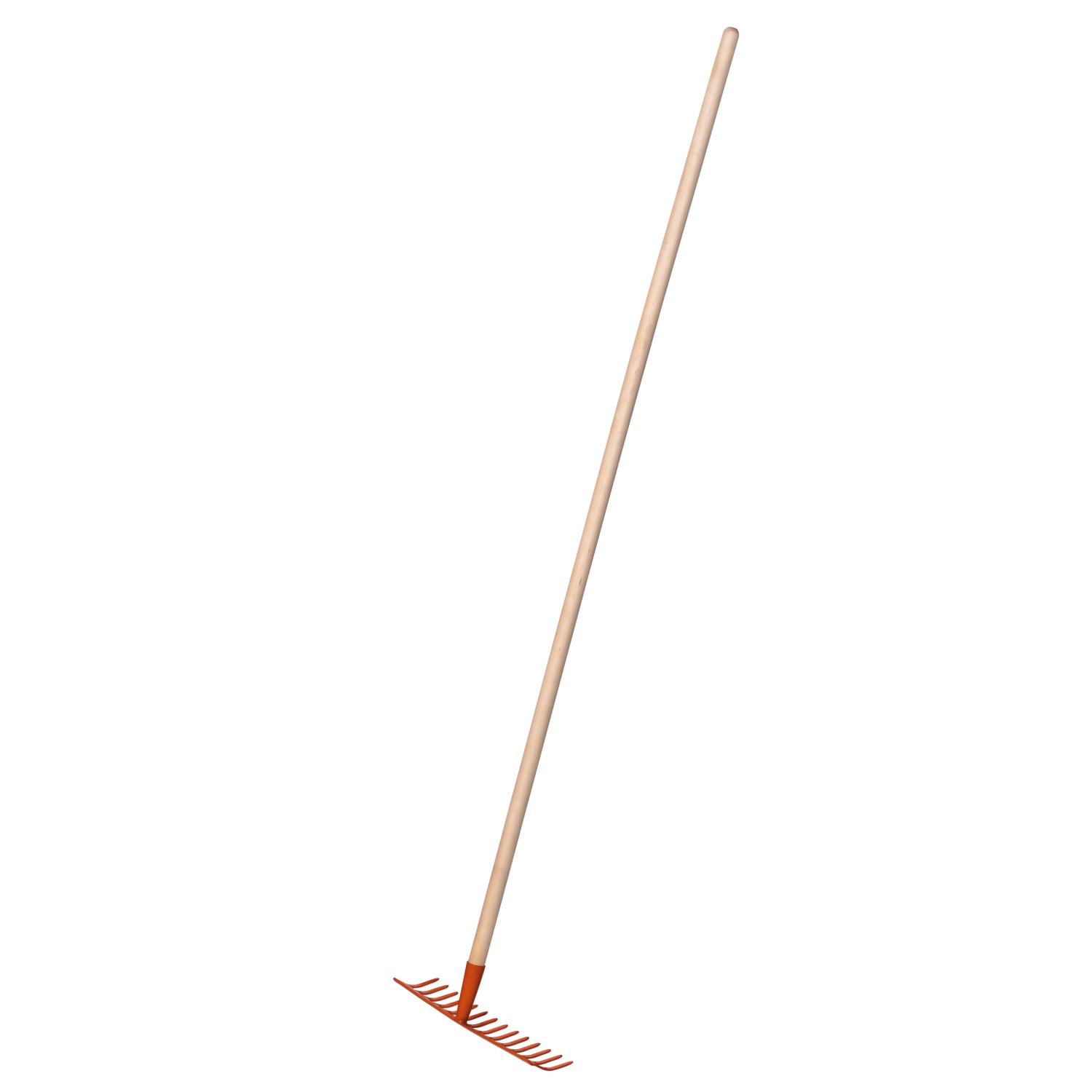 Gartenrechen mit 14 Zinken und Holzstiel für die Bodenbearbeitung.