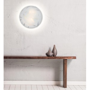 Näve Deckenleuchte Mezzo, Glas mit Feder-Motiv, 40 cm Durchmesser. Runde Deckenlampe für Wohnräume.