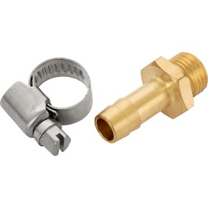 LUX Verschraubung A-9 Ø 13,2 mm (G 1/4) mit Schlauchschelle aus Messing und Edelstahl für Kompressoren.