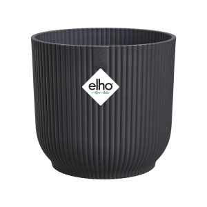 Anthrazitfarbener Elho Blumentopf Vibes Fold, rund, Ø 18 cm, mit Rillenmuster.