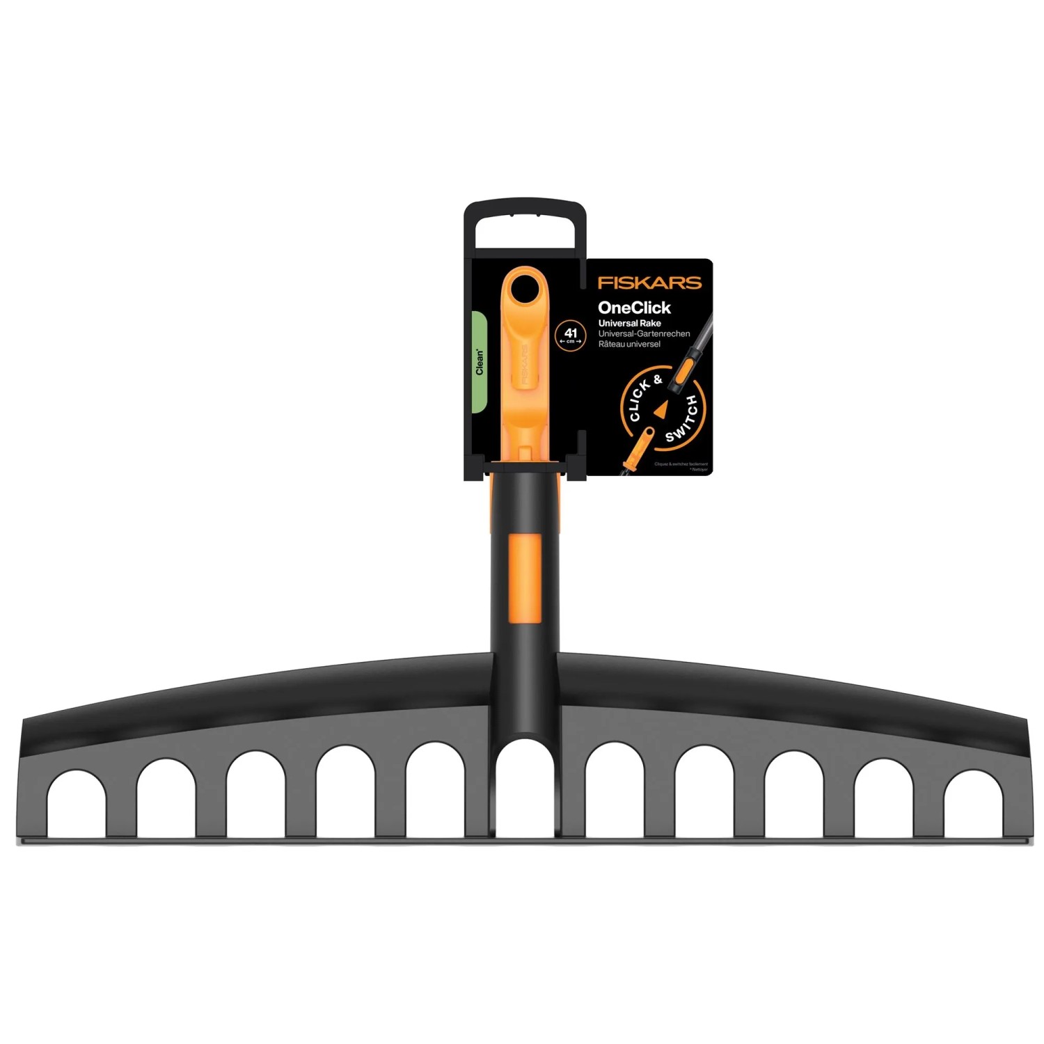 Fiskars Universal-Gartenrechen OneClick, orange-schwarz, für Kombisysteme.