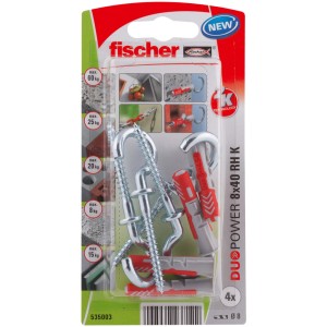 Fischer DuoPower 8x40 Universaldübel mit Rundhaken, 4er-Pack, für sichere Befestigungen.