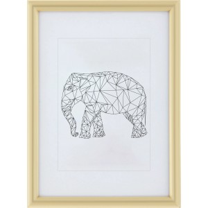 Goldener Kunststoff Bilderrahmen 13x18 cm mit Passepartout und geometrischem Elefantenmotiv.