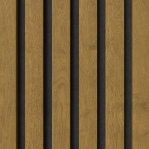 Akustikpaneel Muster Eiche Braun/Schwarz, foliert, für Wand und Decke.