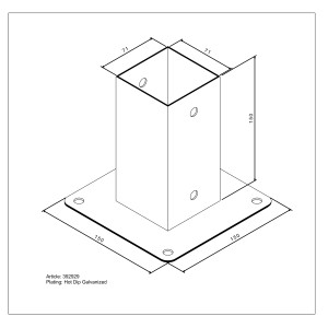 Feuerverzinkte Aufschraubhülse 150x71 mm für 70 mm Pfosten, ideal für den Außenbereich.