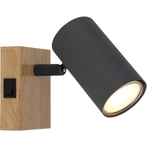 Globo Strahler Robby, 1-flammig, Graphit, Holzoptik, 70x100mm. Wandspot für GU10 Leuchtmittel.