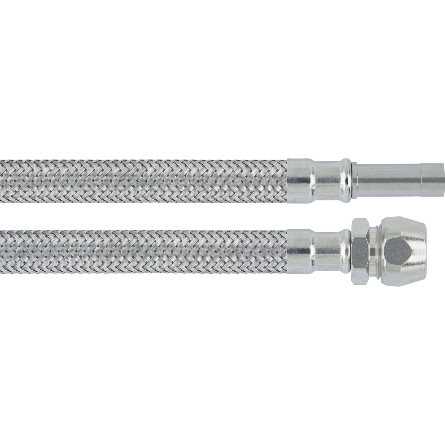 Flexibler Verbindungsschlauch, 10 mm x 500 mm, aus Edelstahl für Trinkwasserinstallation.