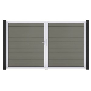 GroJa Solid Steckzaun Tor, DIN links, EV1 Grau. 2-flügeliges Gartentor mit Alu-Rahmen und Beschlagset.