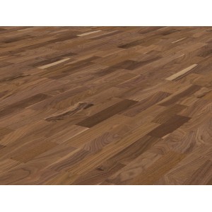 Living by Haro Parkett Schiffsboden Nussbaum, dunkles Holz mit natürlicher Maserung.