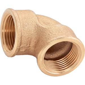 Gewinde-Winkel (Rp 3/4) aus Rotguss zum Verbinden von Rohren im 90-Grad-Winkel.