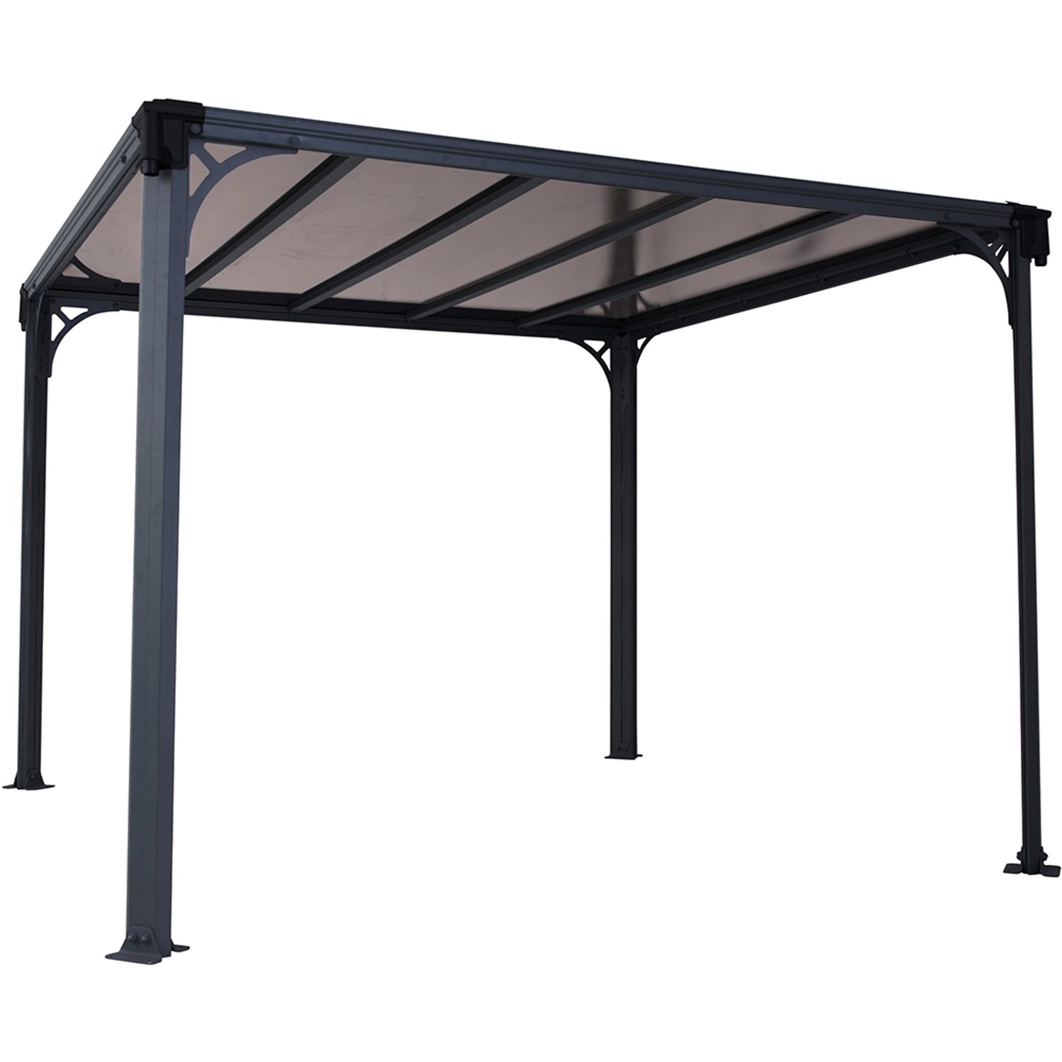 Anthrazitfarbener Palram Canopia Milano Gartenpavillon 3.1x3.1m mit LED-Set.