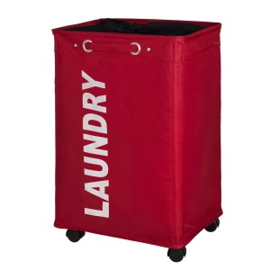 Roter Wenko Wäschesammler Quadro (79 l) aus Polyester mit Rollen und Sichtschutz.