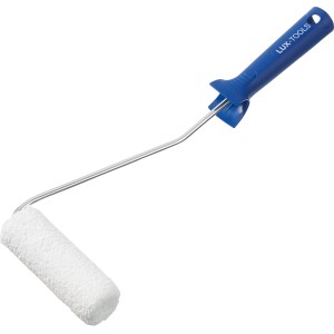 LUX Lasurroller 12cm Mikrofaser, weißer Farbroller mit blauem Griff für glatte Flächen.