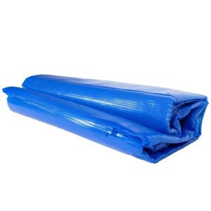 Zusammengelegte, blaue MCW Pool-Abdeckung, rechteckig, 10x5 m, 200 µm.