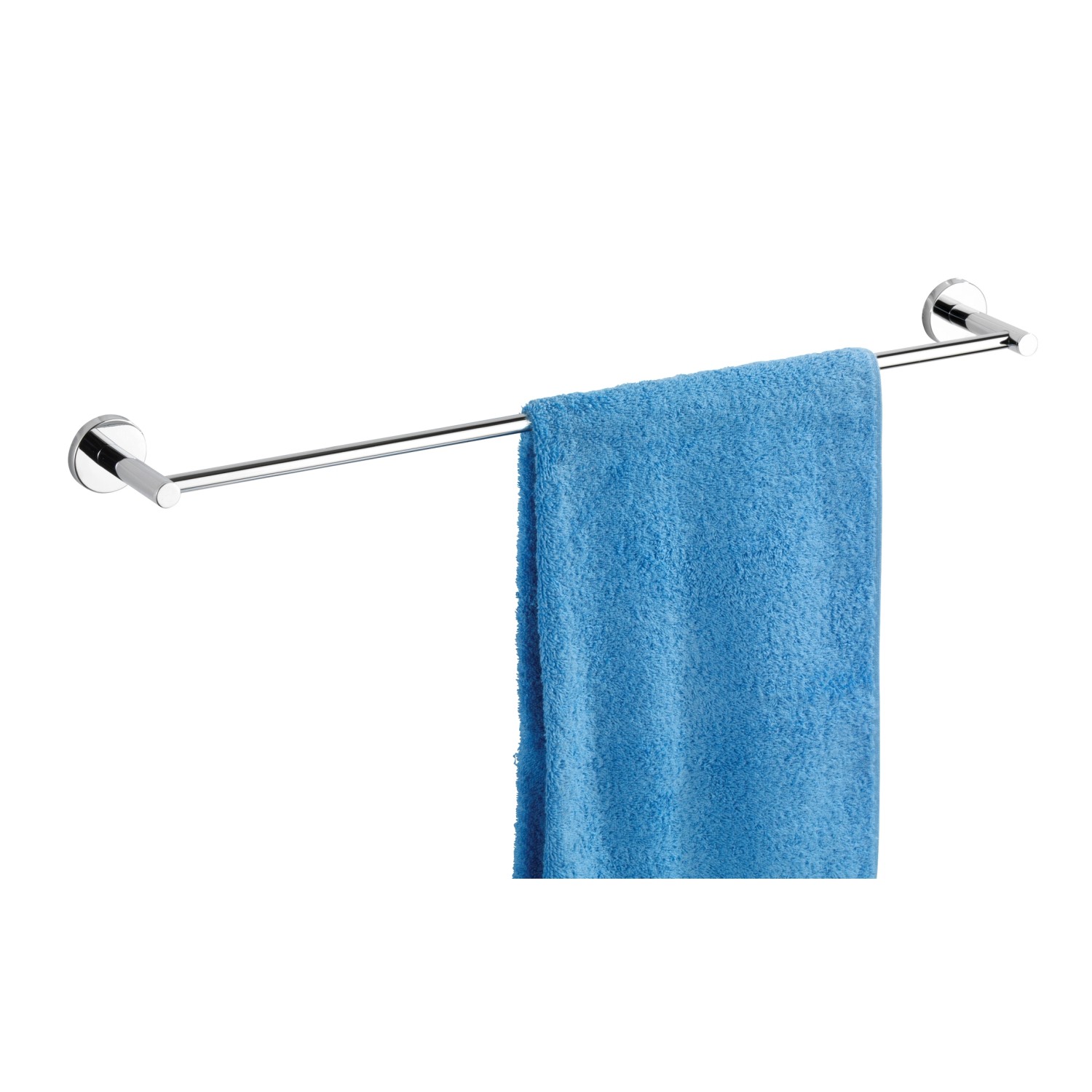 Wenko Handtuchstange Uno Elegance, Chrom, mit blauem Handtuch. Bad Accessoire.