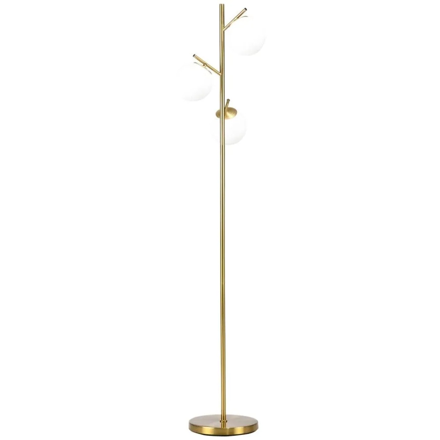 Moderne goldene HOMCOM Stehleuchte mit drei kugelförmigen Glaslampenschirmen und Metallgestell für Innenräume.