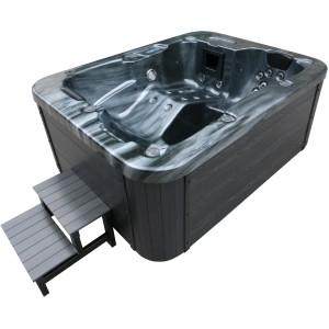 Home Deluxe Whirlpool Black Marble für 3 Personen mit Treppe und marmorierter Wanne.