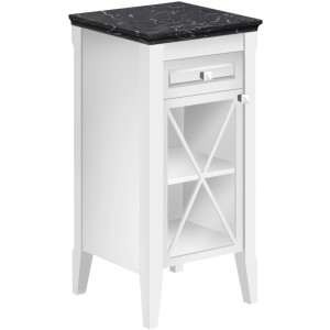 Villeroy & Boch Badschrank Hommage, 44 cm, weiß-matt mit Marmorplatte. Badkommode mit Tür und Schublade.