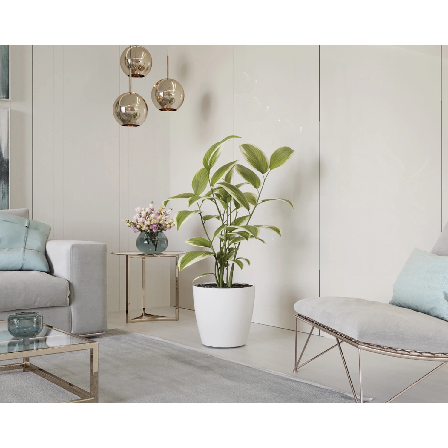 Artevasi San Remo Übertopf, Ø 6 cm, Weiß, im modernen Wohnraum.