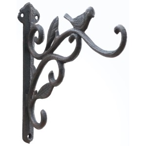 Schwarzer Wandhaken aus Gusseisen mit Vogel-Motiv, 19 cm, für Gartendekoration.