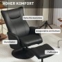 Schwarzer HOMCOM Relaxsessel aus Kunstleder mit hoher Rückenlehne und passendem Hocker für Komfort im Wohnzimmer.