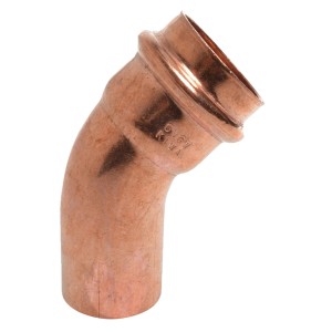 Kirchhoff CU-Bogen 45° aus Kupfer, 28 mm Pressfitting für Sanitär- und Heizungsinstallation.