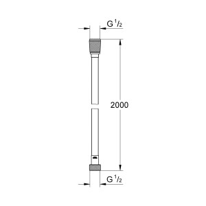 Technische Zeichnung: Grohe QuickFix Brauseschlauch VitalioFlex Twiststop, 200 cm Länge.