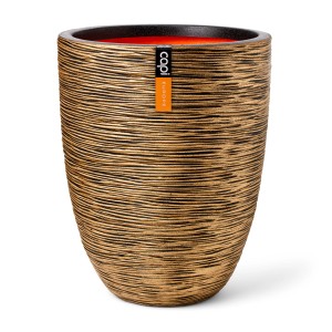 Capi Pflanzgefäß Elegant Niedrig Rib, Ø 46 cm, Gold-Schwarz, für Innen- und Außenbereich.