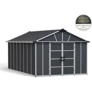 Palram Metall-Gerätehaus Yukon, 17,2 m², in Anthrazit. Gerätehaus mit Doppeltür und Satteldach.