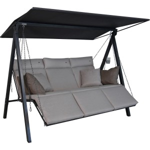 Angerer Hollywoodschaukel 3-Sitzer Lounge Smart Sand mit Sonnendach und Liegefunktion.