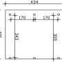 Technische Zeichnung der Skan Holz Terrassenüberdachung Siena, 434x400 cm, mit Maßangaben.