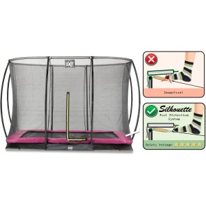 Rechteckiges EXIT Silhouette Bodentrampolin 244x366 cm in Rosa mit Sicherheitsnetz und Fußschutzsystem.