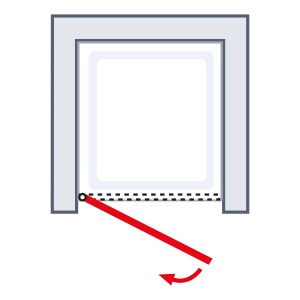 Skizze einer Schulte Duschkabine Garant 2.0 Drehtür in Nische mit Drehrichtung nach links.