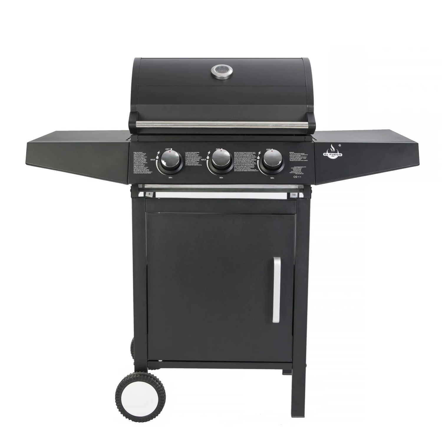 El Fuego Gasgrill San Angelo mit 3 Brennern, Unterschrank und Seitenablagen.