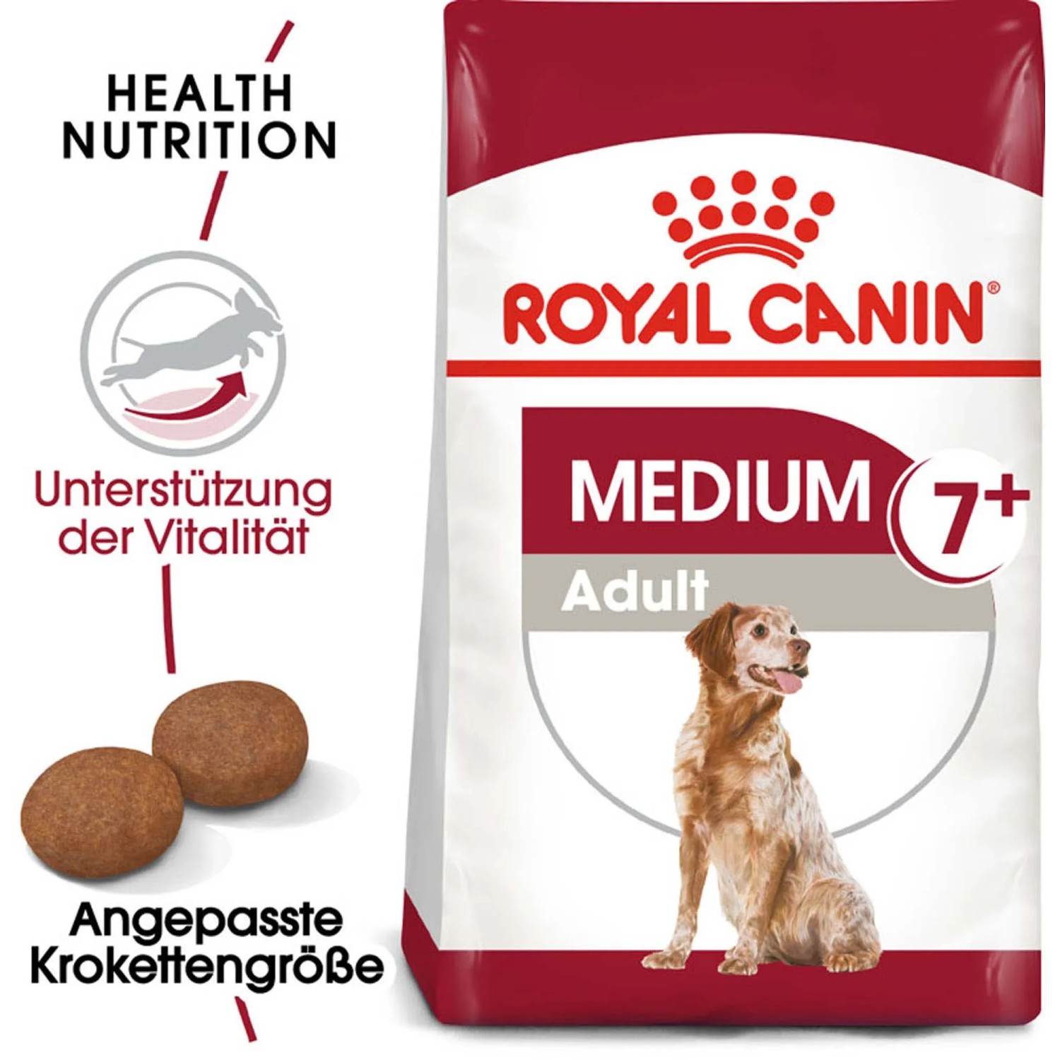 Royal Canin Medium Adult 7+ Trockenfutter für mittelgroße Hunde ab 7 Jahren, 4kg Packung.