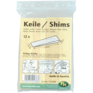 Holzkeile, 12 Stück, Fichte/Kiefer, zum Ausgleichen bei Montagearbeiten.
