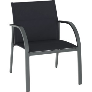 Sessel aus dem 4-teiligen Lounge-Set Torreon, anthrazitfarbene Textilbespannung und Stahlgestell.