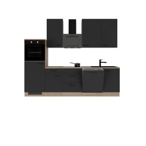 Flex-Well Exclusiv Küchenzeile Capri 280 cm Schwarz Matt-Endgrain Oak