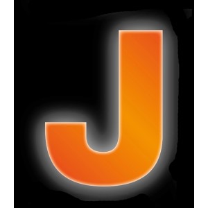 Reflektierender, orangefarbener Klebebuchstabe J, 8 cm, für Hausnummern.
