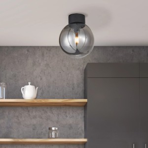 Schwarze Brilliant Deckenleuchte Astro mit Rauchglas, 25 cm Durchmesser.