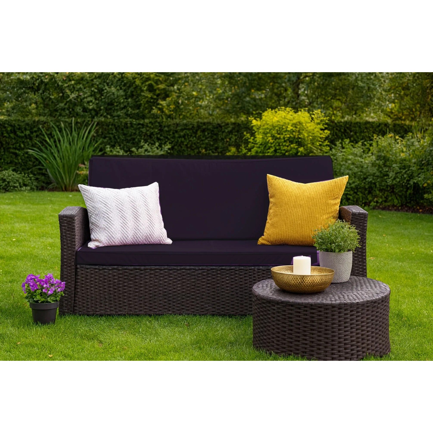 Setgarden Gartenkissen für Polyrattan Möbel, 2-Sitzer Sofa, schwarz. Bequeme Sitzauflage für Garten & Terrasse.