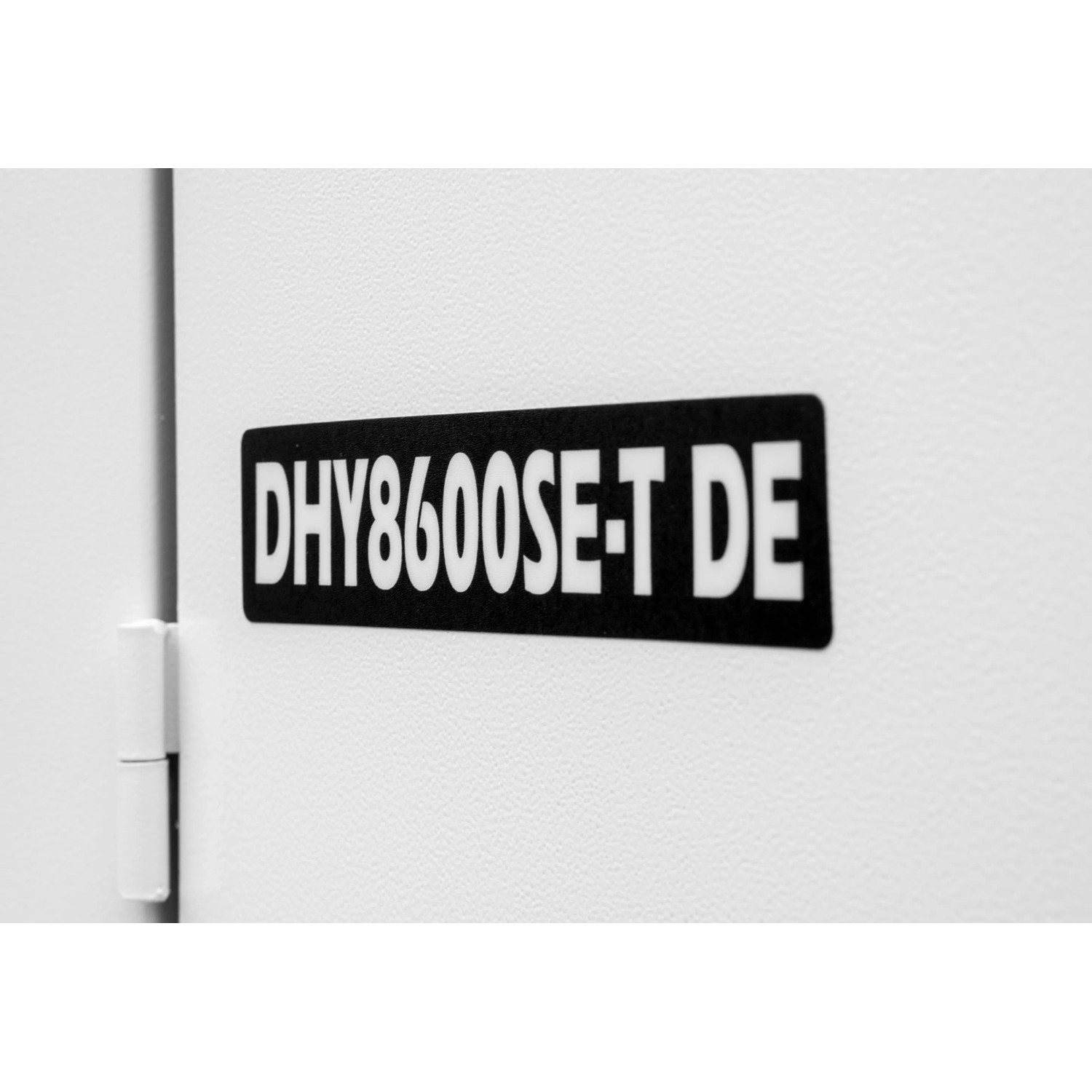 Detailaufnahme: Hyundai Silent Diesel-Generator DHY8600SE-T DE Typenschild.