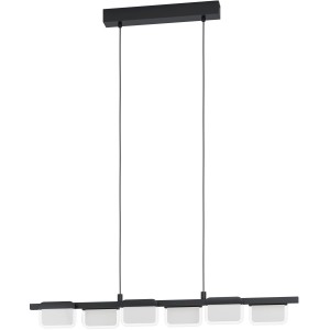 Moderne, 6-flammige LED-Pendelleuchte Ervidel in Schwarz/Satiniert, ideal für Wohn- und Esszimmer.