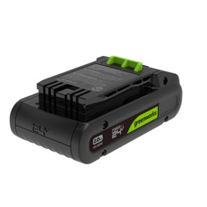 Greenworks 24V Akku 2Ah mit USB-C, schwarz-grün, kompakt. Leistungsstarker Lithium-Ionen-Akku für Werkzeuge.