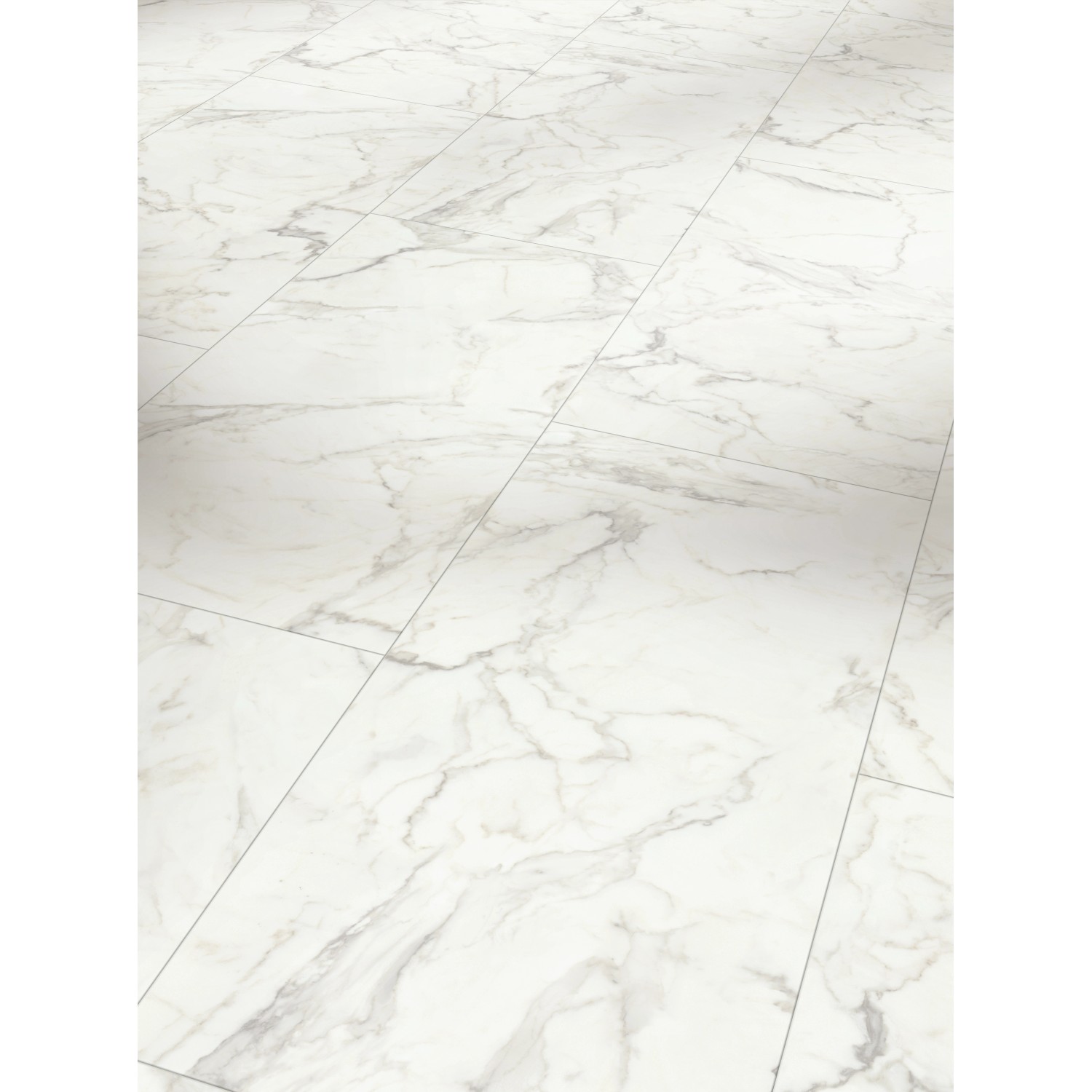 Parador Vinylboden Großfliese Marmor Eos Weiß mit Steinstruktur, verlegt.