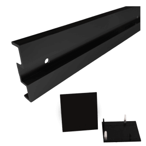 Novadoors Abstand-Set 18,5 mm für Schiebetürsystem Nova 411. Schwarzes Aluminium-Profil mit Endkappen.